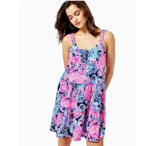 Lilly Pulitzer Loro Swing Mini Dress Printed Ruffle Cotton Resort XL NEW 282316